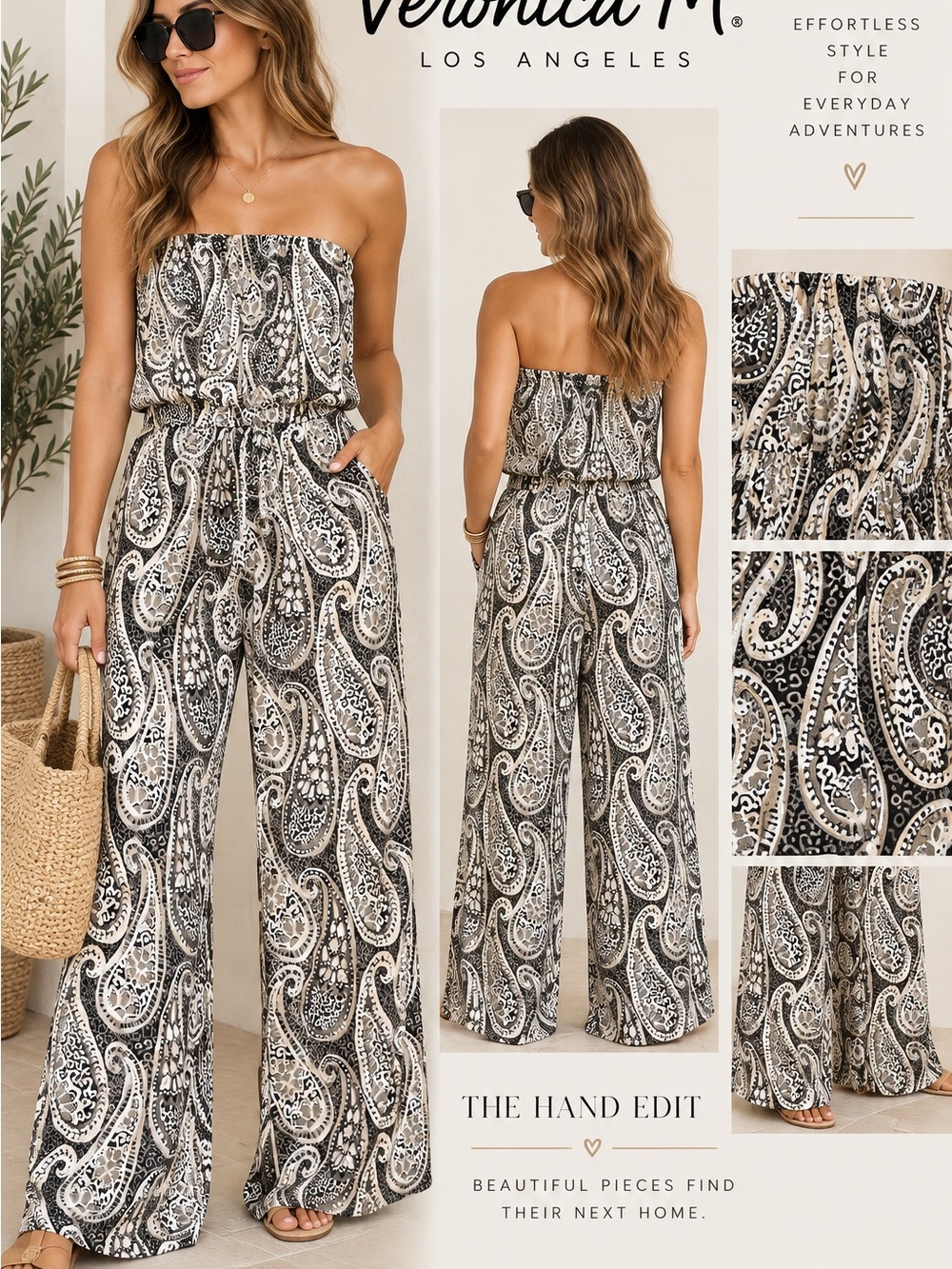 Veronica M Paisley Strapless Wide Leg Jumpsuit Small